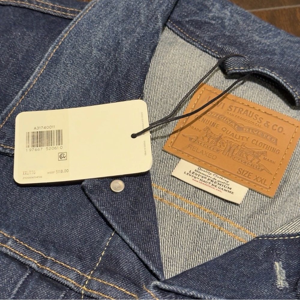 NWT Levi’s Type 1 Dark Wash Denim Trucker Jacket Mens Size 2XL Cinch Back RARE - Picture 5 of 5